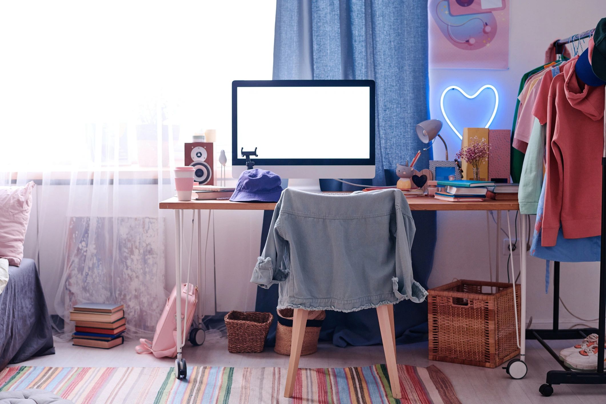 Editorial reading desk with books and workspace